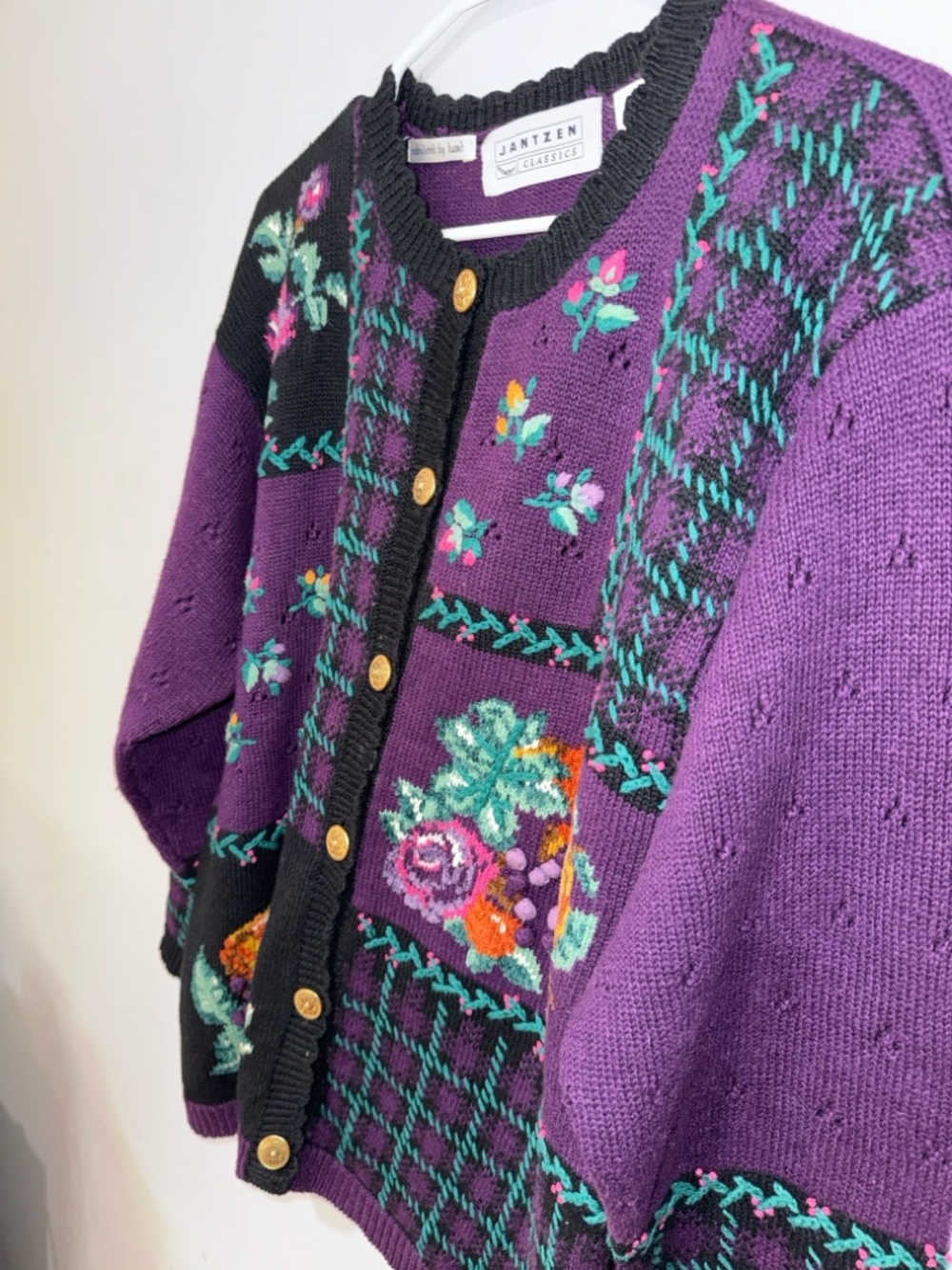 Jantzen Purple and Black Floral Patchwork Cardigan - Picture 9 of 10